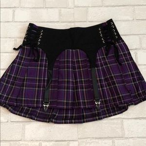Purple plaid skirt with garter straps